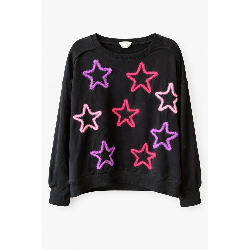 Fantastic Fawn Star Applique Sweatshirt Fuzzy Graphic Cropped Top Large